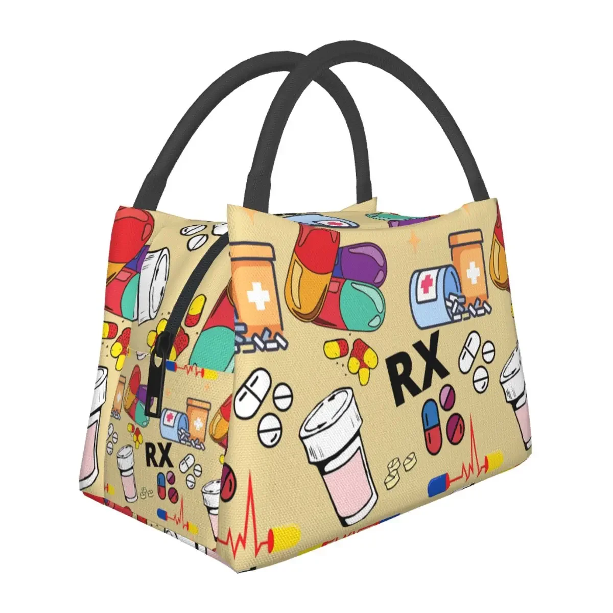 Pharmacy Pattern Pills RX Lunch Bags Insulated Bento Box Waterproof Lunch Tote Picnic Bags Cooler Thermal Bag for Woman Kid Work