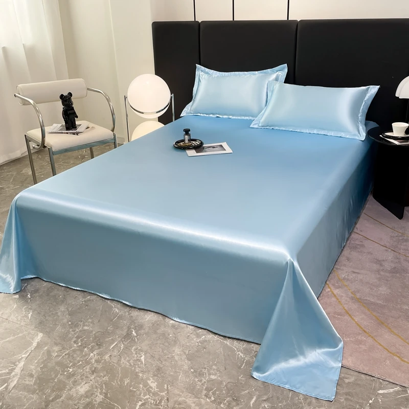 Summer Ice Silk Cool Bed Sheets for Double Bed Single/Queen/King Size Top Sheets for Beds Sabanas Cama Bed Linen 3Pcs/Set or 1Pc