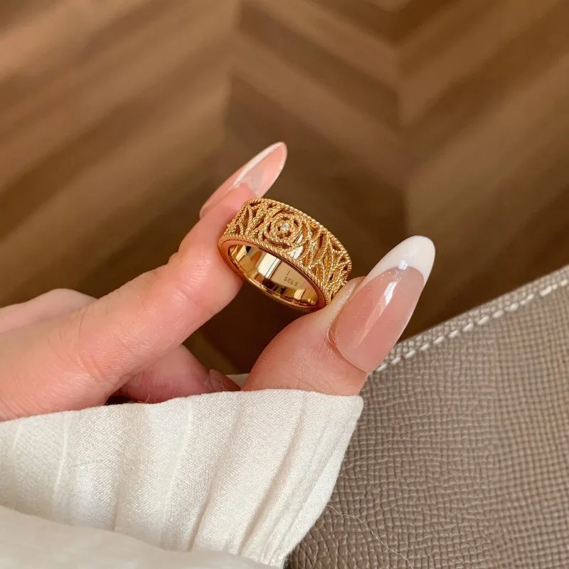 الذهب الحقيقي مطلي الزركون مطوي نمط حلقة مفتوحة ضوء فاخر الراقية السبابة حلقة بسيطة متعددة الاستخدامات مجوهرات النساء #3