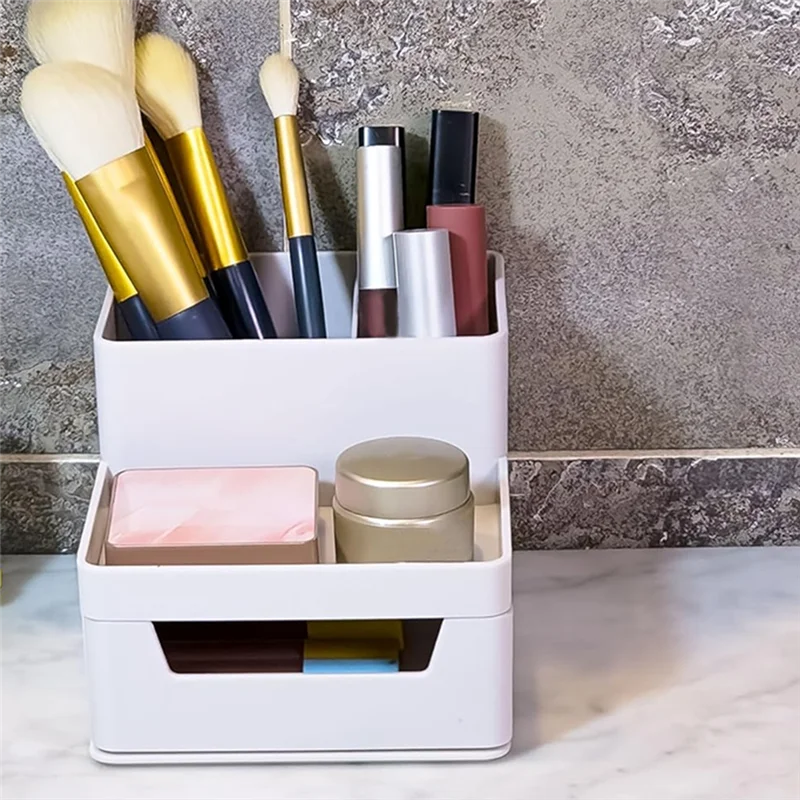 AT43-petit organisateur de porte-brosse de maquillage, Mini comptoir cosmétique, rangement de soins de la peau pour bureau, vanité, comptoir de salle de bain