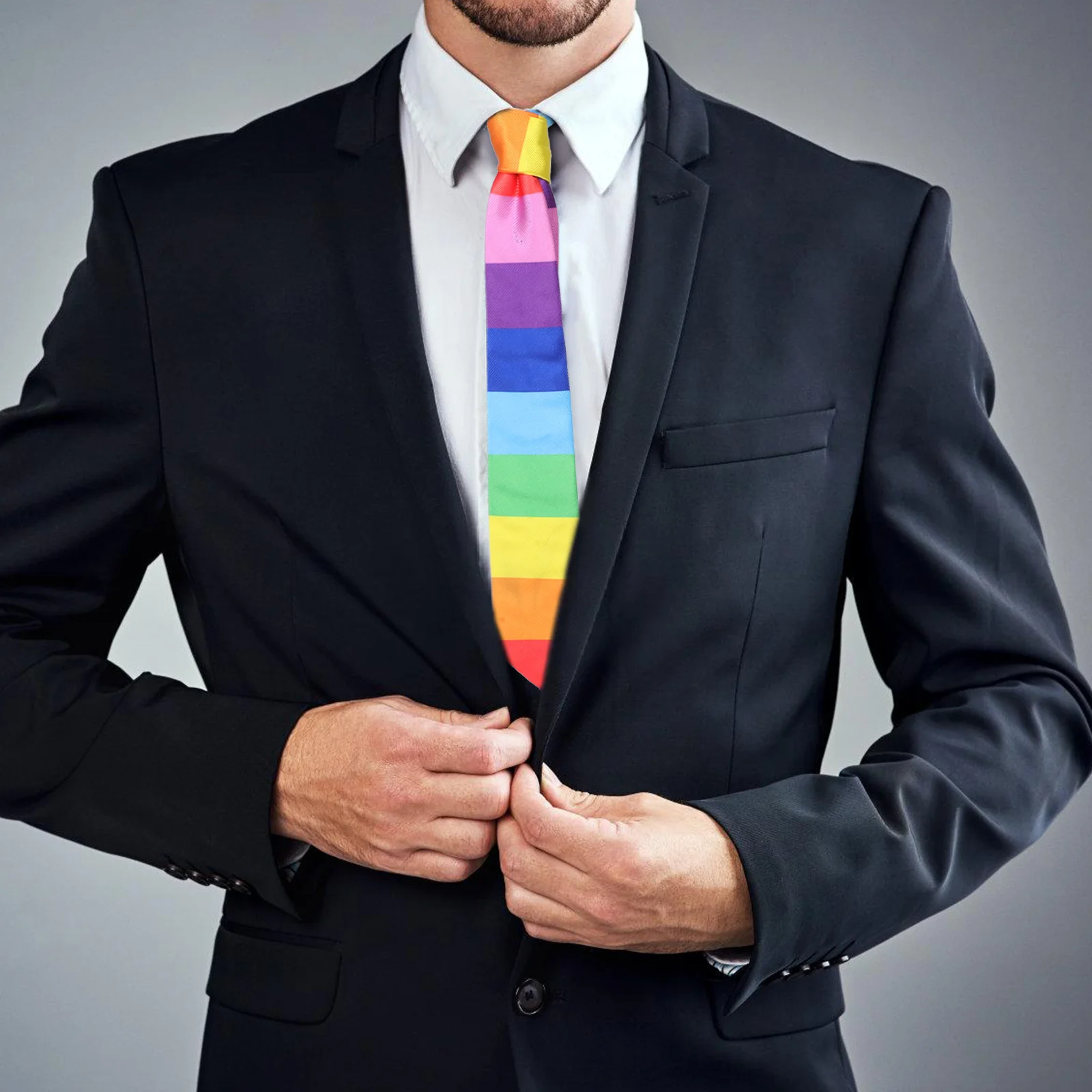 

Rainbow Printed Tie Ties for Men Graduation Neckties Business Polyester Yarn Costume Man