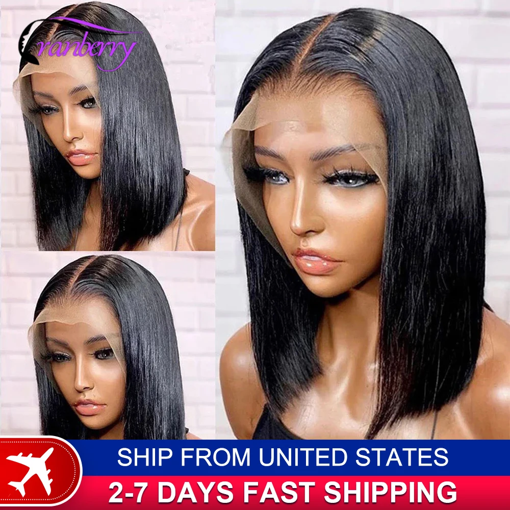 Human Hair Lace Wigs Remy Brazilian Transparent Straight Hair Short Bob Wig Cranberry Hair 13x4 Lace Frontal Wig 180% Density