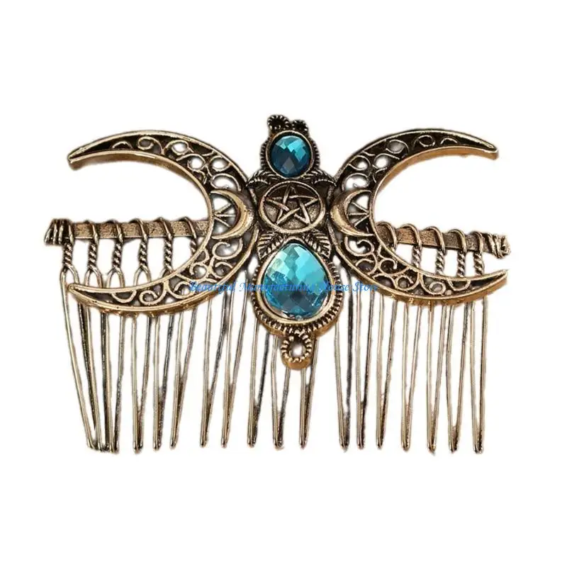 E56A Elegant Hair Comb Luxurious Wide Tooth Hair Comb Gemstones Embellished Comb