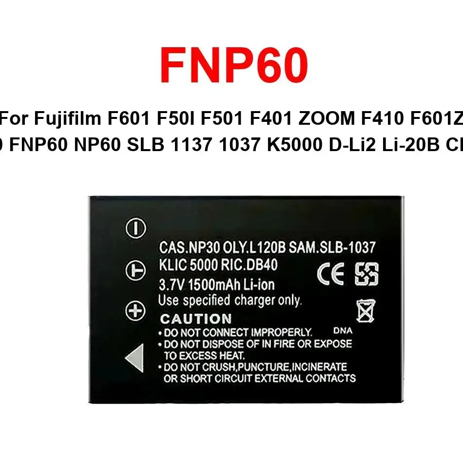 

Для Fujifilm F601 F50I F501 F401 ZOOM F410 F601Z NP-60 FNP60 NP60 SLB 1137 1037 K5000 D-Li2 Li-20B CNP-30 Аккумулятор для камеры FNP60