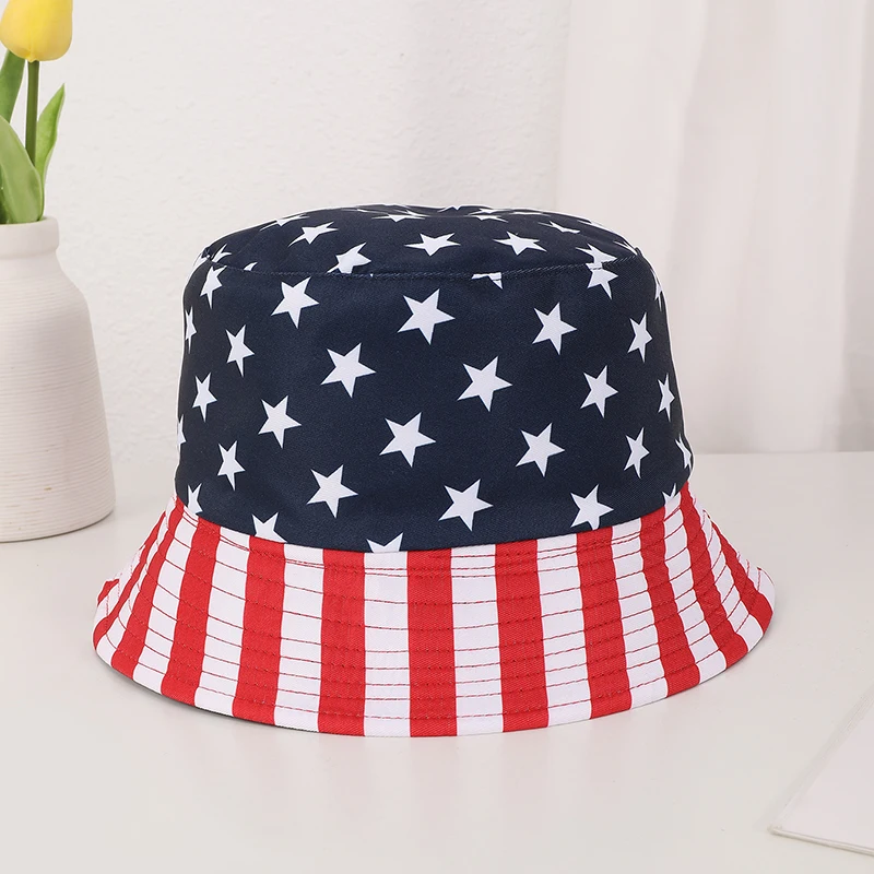 Europäischer und Amerikanischer Trend: Doppelseitiger Fischerhut mit Flaggen-Print – Frühling und Herbst Outdoor-Sonnenhut, modischer Bucket Hat