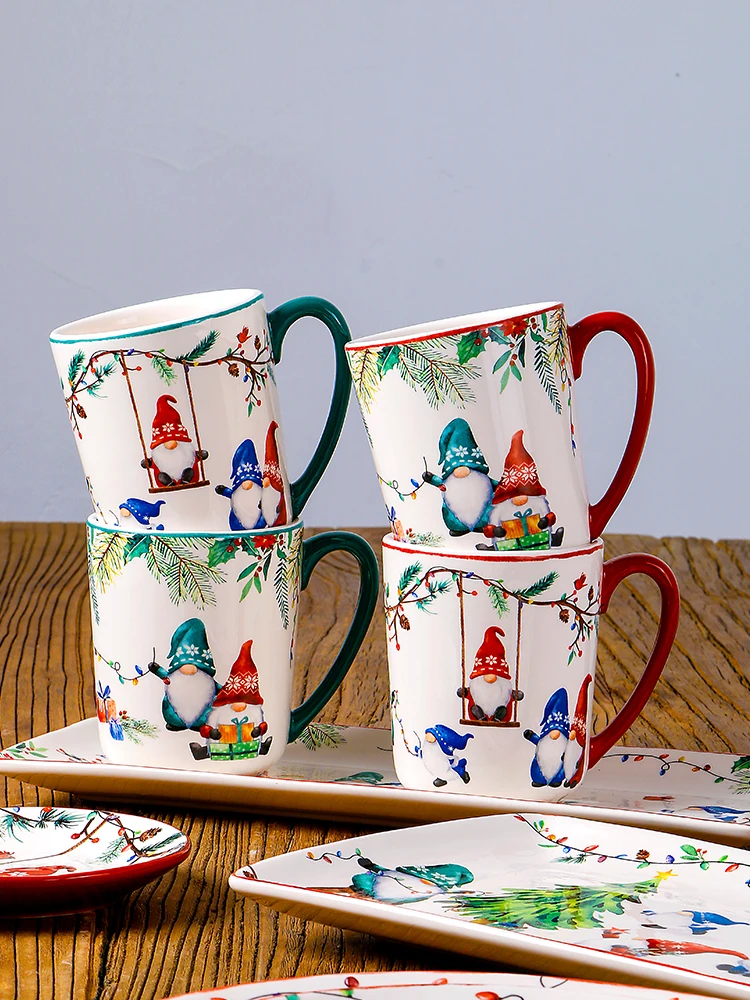 Europe and the United States fine ceramic cups creative underglaze color mug Christmas atmosphere home mug set.