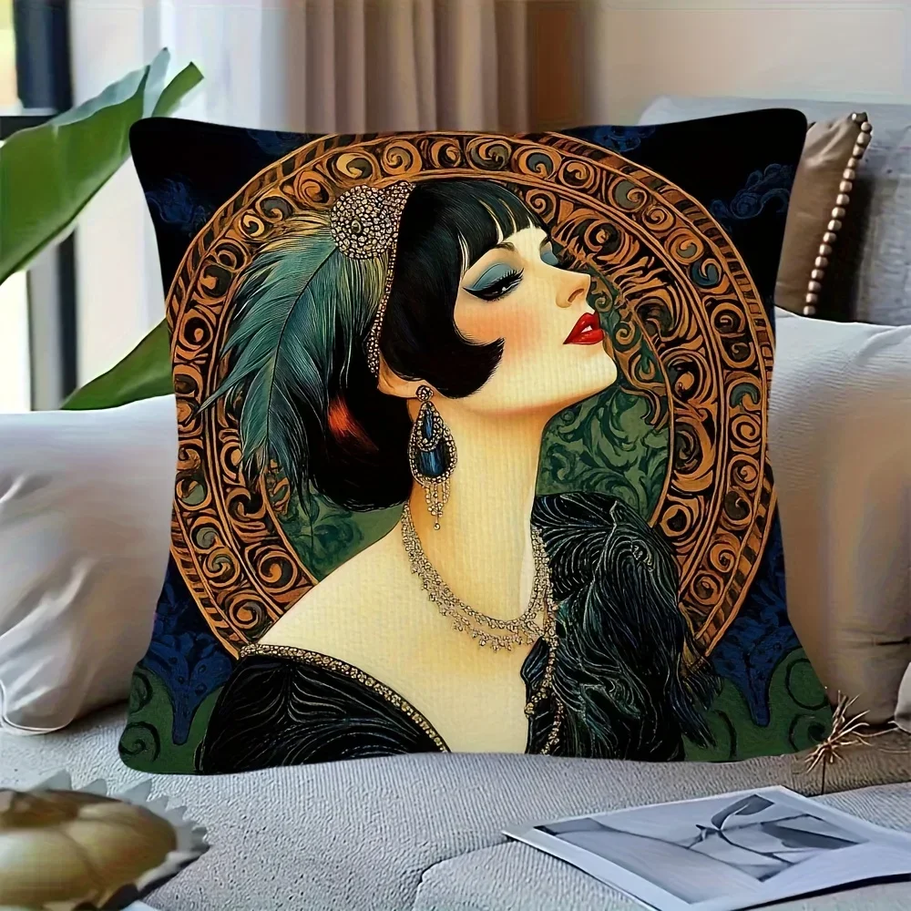 Luxury Art Deco Bohemian Throw Pillow Cushion Cover Case 40cm Chic Woman Portrait Decorative Home Decor