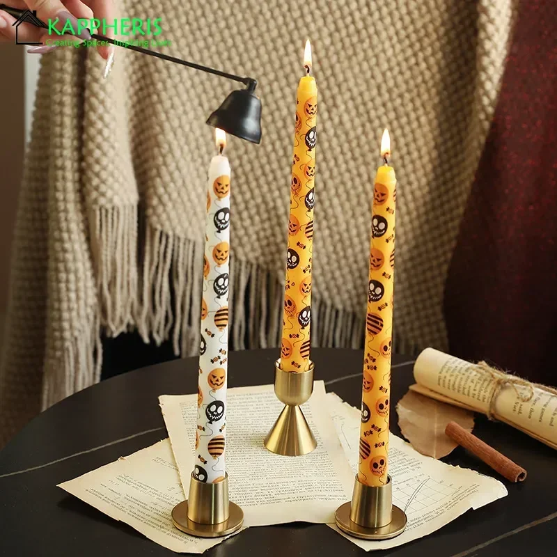 7.5 Inch Unscented Taper Candles Halloween Hand Painted Long Candle Ghost Pumpkin Candles for Home Decoration