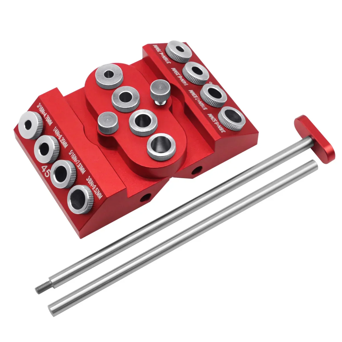 30/45/90 Degree Angle Drill Guide Jig – Metal Hole Guide With 4 Bits, For Angled & Straight Holes In Wood, Railing, Deck, Handrails