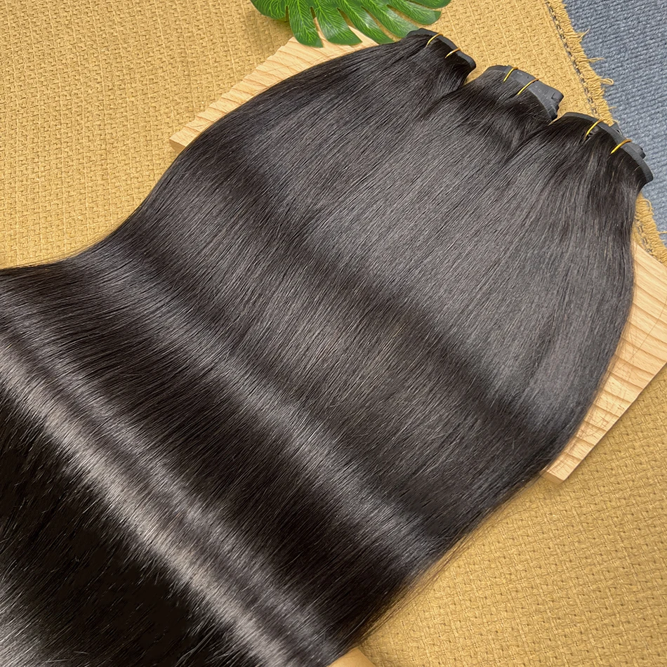 Straight PU Clip Ins Hair Extensions 100% Human Hair Natural Black Color 100g/Set 7pcs Seamless Invisible PU Weft For Women