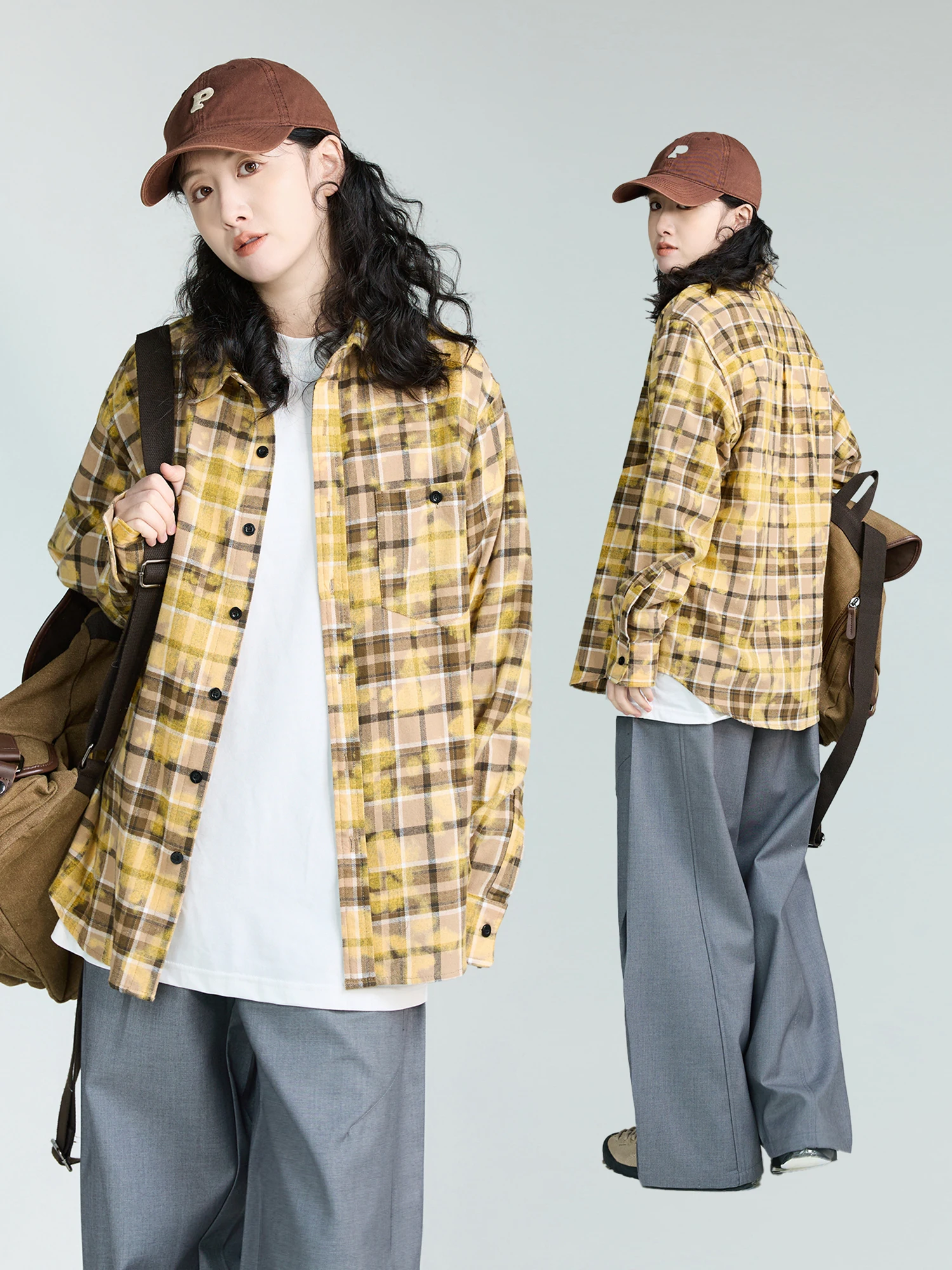 

Retro American Plaid Color Block Long Sleeve Cotton Casual Shirt Unisex Loose Fit Spring Outerwear Fashionable Shirt