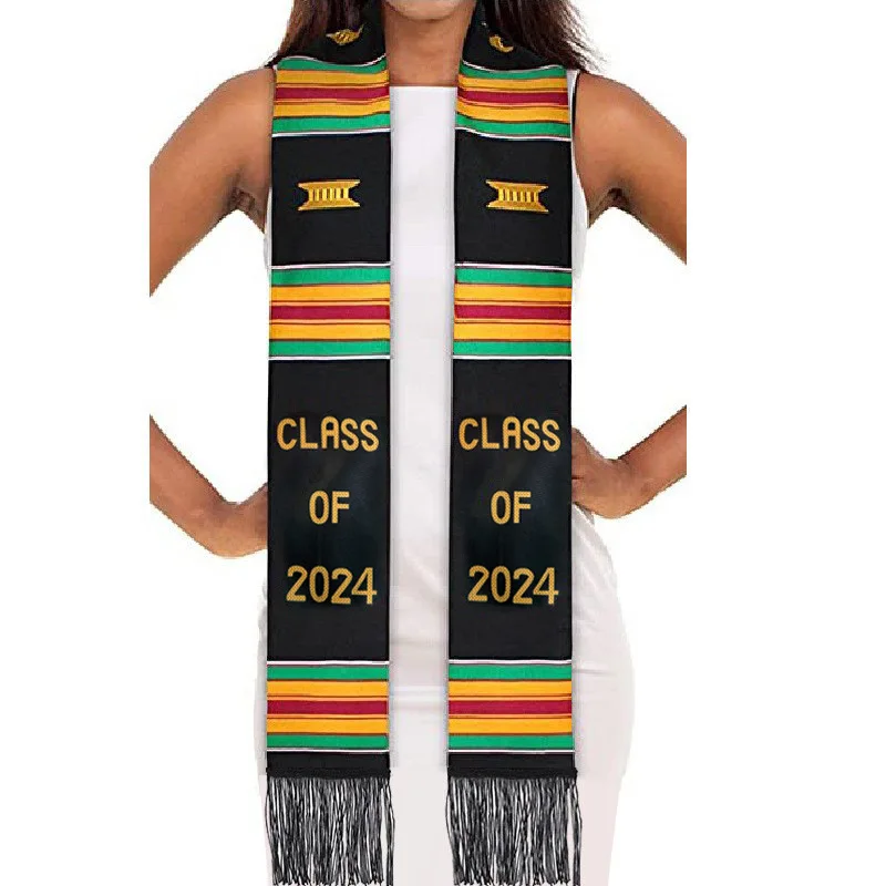 Double Layered Tassel Shawl Satin Finish 2024 Graduation Ribbon Logo Adult Etiquette Scarf Honor Shoulder Strap Confetti Gender