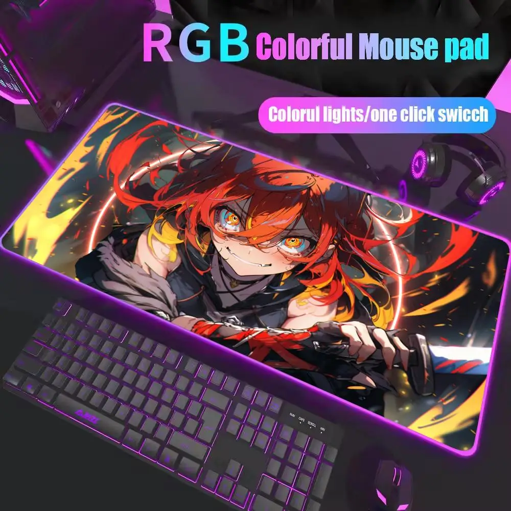 

Cool Girls RGB Anime Rubber Mouse Pads XXL Cute Large LED Lighting PC Computer Mousepad Colorful Glowing Deskmat Backlight Mat