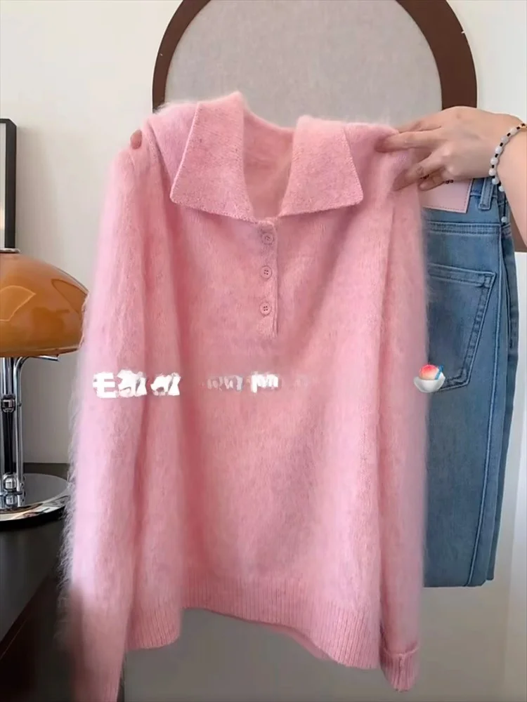 

Корейский мягкий пушистый вязаный свитер для женщин, осенний, уютный, омолаживающий, приталенный, с длинными рукавами