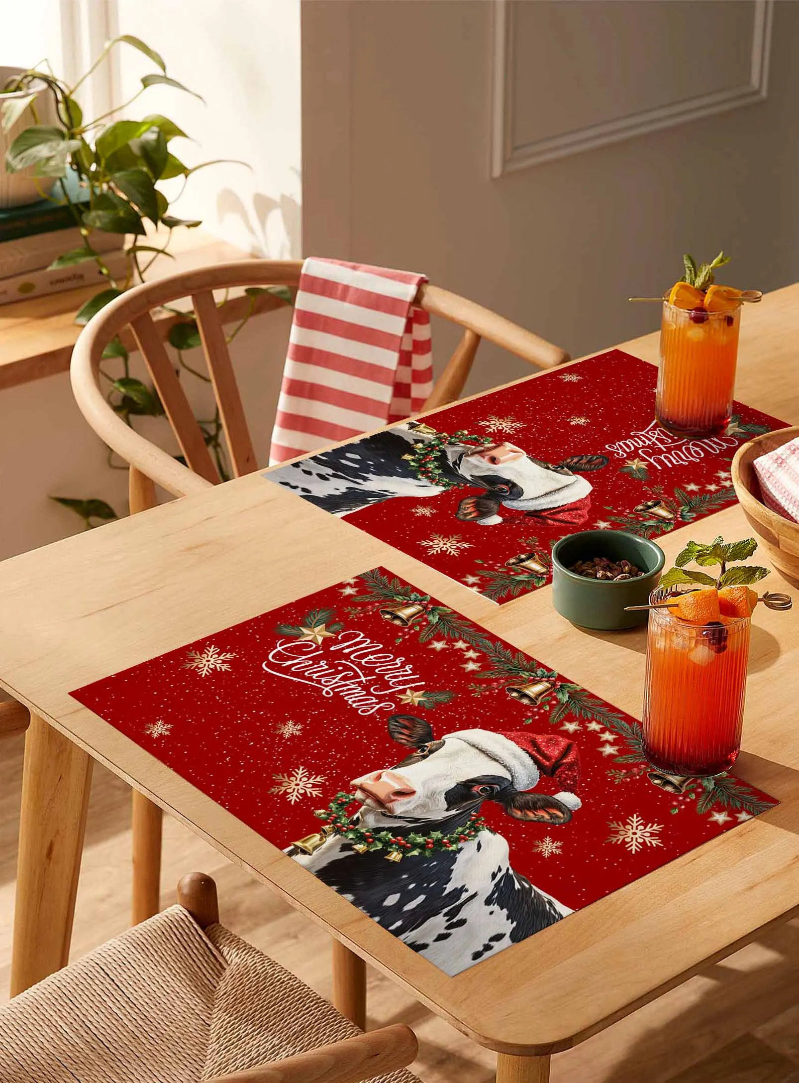 

4/6 Pcs Christmas Bell Stars Animal Placemat Wedding Party Dining Decor Linen Table Mat Kitchen Accessories