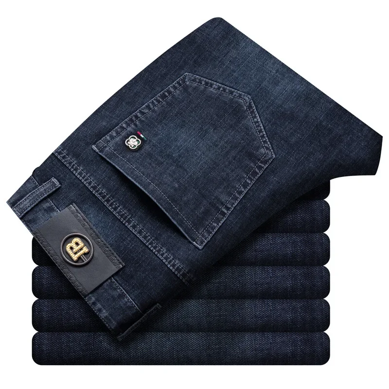 جديد رجال الأعمال الجينز فضفاضة تناسب مستقيم الساق عالية الخصر مطاطا السراويل الطويلة غير رسمية الخريف/الشتاء الموسم #1