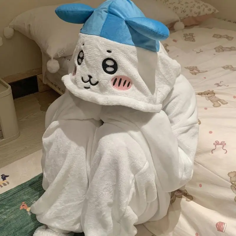 

Chiikawa Usagi Hachiware Autumn Winter Cartoon Anime Bodysuit Cute Keep Warm Comfortable Pajamas Indoor Thicken Onesie Pajamas