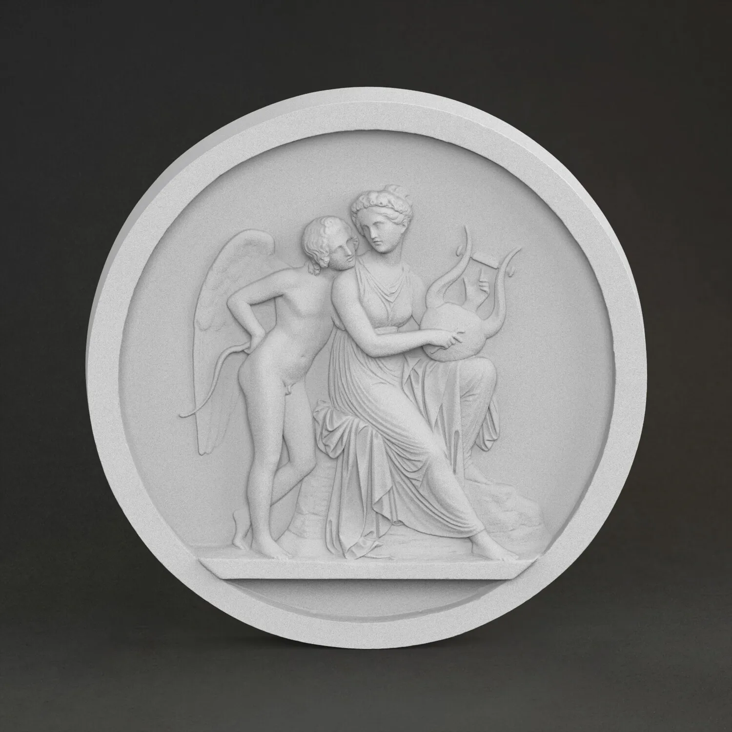 “Cupid and Erato” sculpture, 3D printed resin material, hand-painted, plaster-like textured decoration