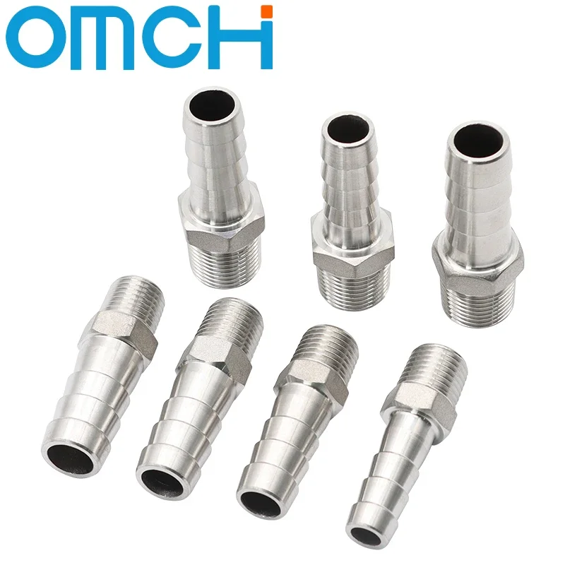 304 Stainless Steel Hex Head Male Thread Pipe Fitting for 16 mm ID Hose with BSP Threads in Sizes 1/8 1/4 3/8 1/2 Inch High Pres