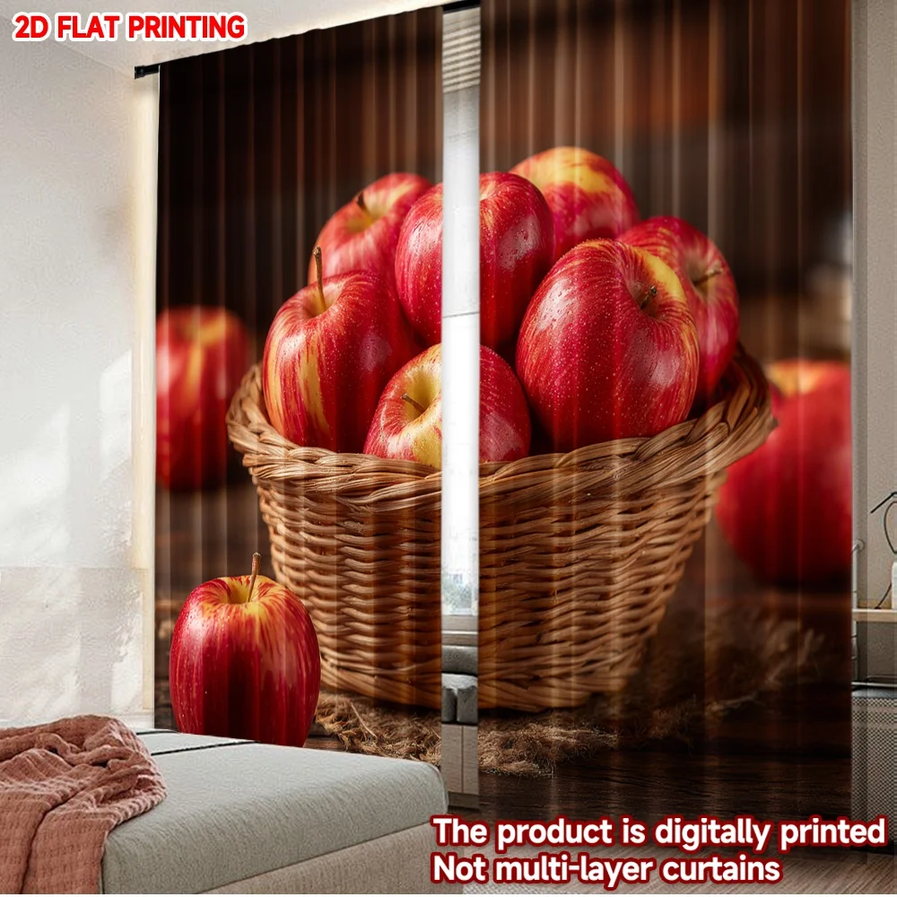 2D الطباعة المسطحة 2 قطعة سلة الستائر من التفاح الطازج الرقمية المطبوعة البوليستر الستائر الأسرة حزب الديكور مثالية للباب