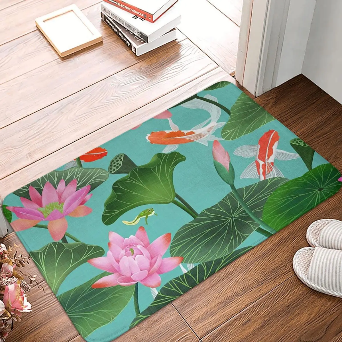 Koi Fish In The Lotus Pond Non-slip Doormat Floor Mat Sand Scraping Carpet Rug for Kitchen Entrance Home Bathroom Footpad Mats