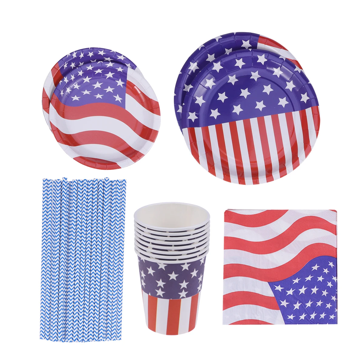

69pcs 9Inch 7Inch Napkins Straws American Flag Paper Plate Cup Flatware Set Disposable Lightweight Party