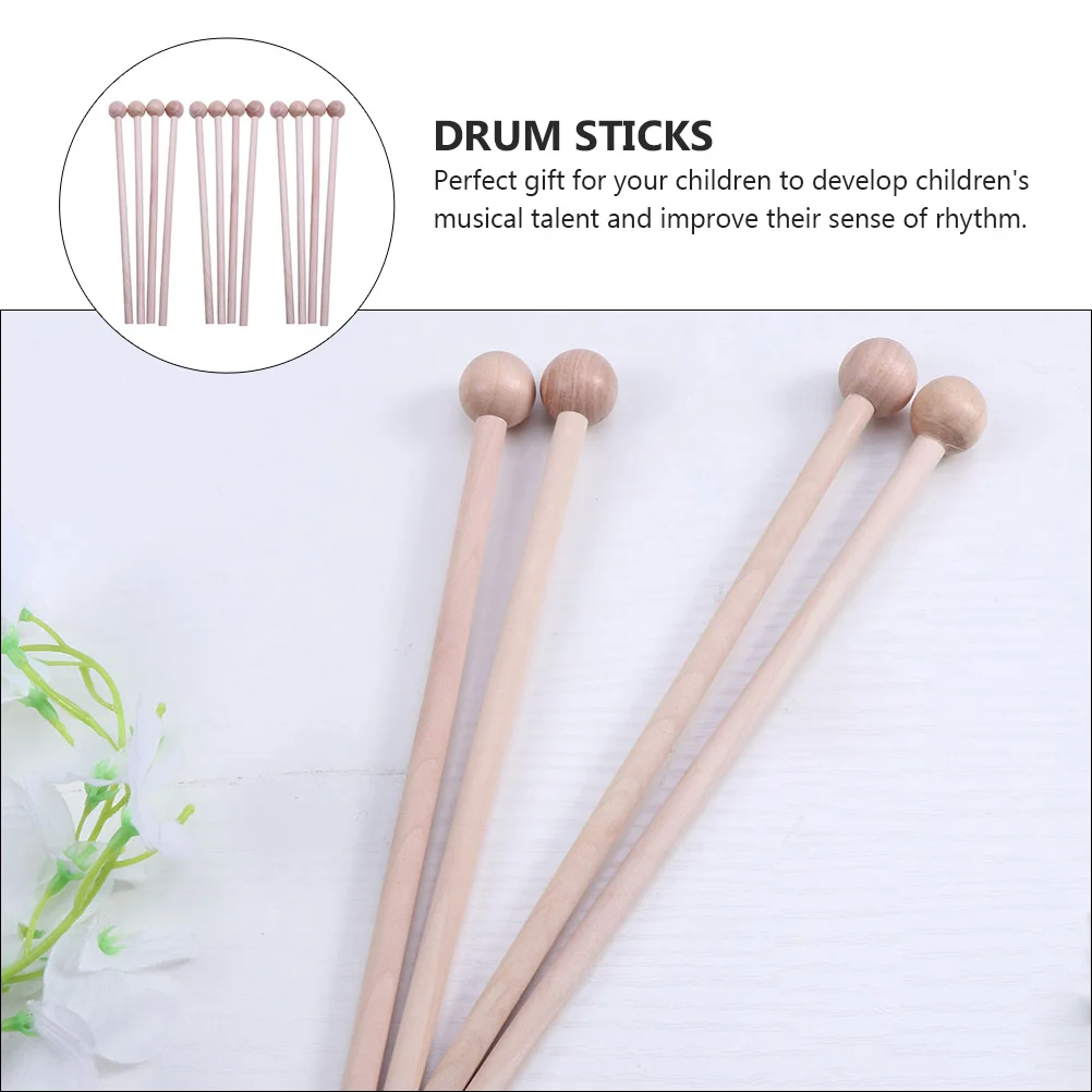 12 Pcs Percussion Hammer Drum Stick Sticks for Kids Xylophone Blank Wood Glockenspiel Mallets Child