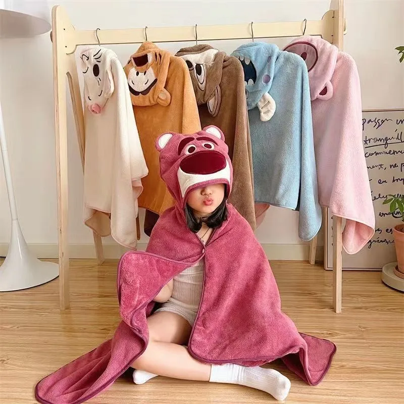 Disney Lotso Tigger Marie Cat Cartoon Cute Children's Hooded Shawl Bathrobe Kawaii Water-Absorbent Quick-drying Cloak Wholesale