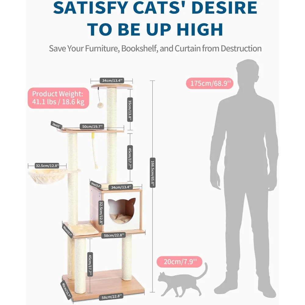 Cat Tree, Modern Cat Tree Tower for Indoor Cats - 65