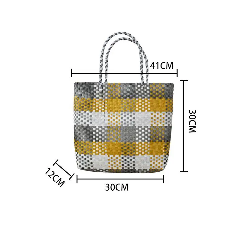 Casual Basket PE Straw Top Handle Bags Fashion Tote Bags for Women Handmade Holiday Beach Bag Ladies Woven Square Hand Bags