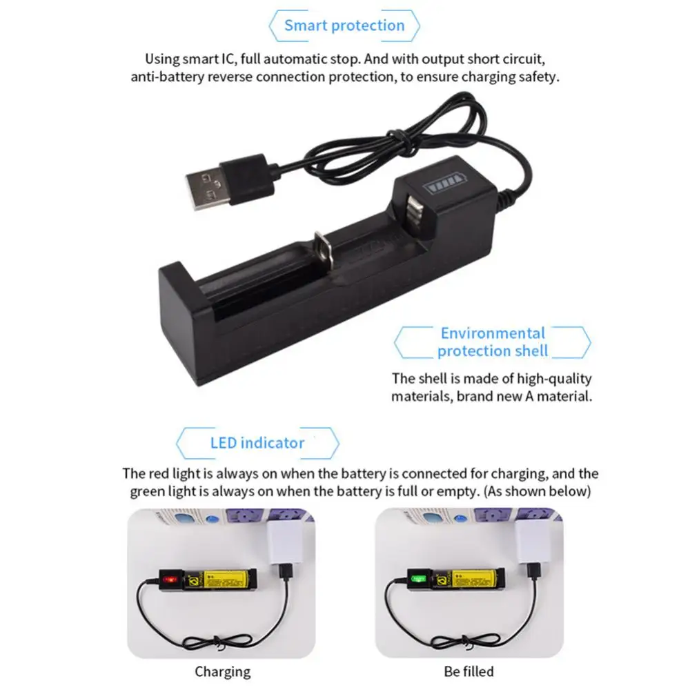 1~10PCS Single Charge Secure Output 4.2v/500ma Charger For 16340/14500/18650/26650 Batteries Led Smart Battery Charger