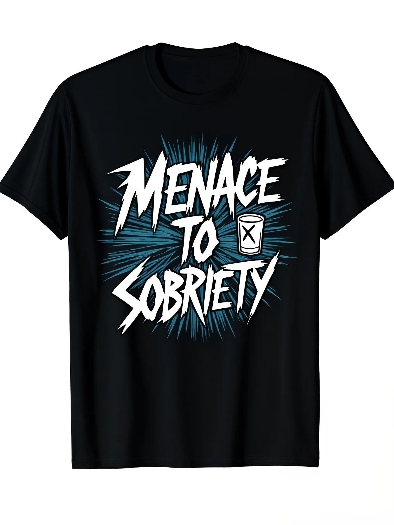 Men'S Alcohol for Addiction Recovery Sobriety AA NA Anniversary T-Shirt Motivational Menace to Society Lightning Bolt Graphic 12 Step Meeting Tee Comfortable Round Neck Casual Black Retro Casual Short-Sleeved T-Shirt Machine Washable