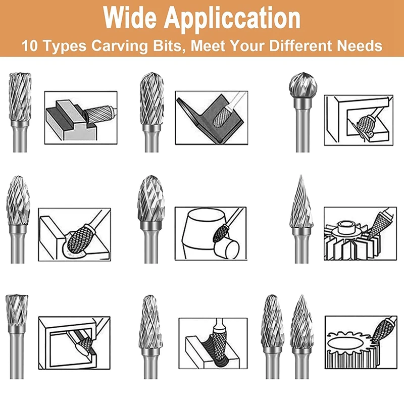 NEW-Carbide Double Cut Carving Bits, Rotary Burr Set 1/8 Inch Shank Cutting Burrs Tool For Grinder Drill, Wood-Working