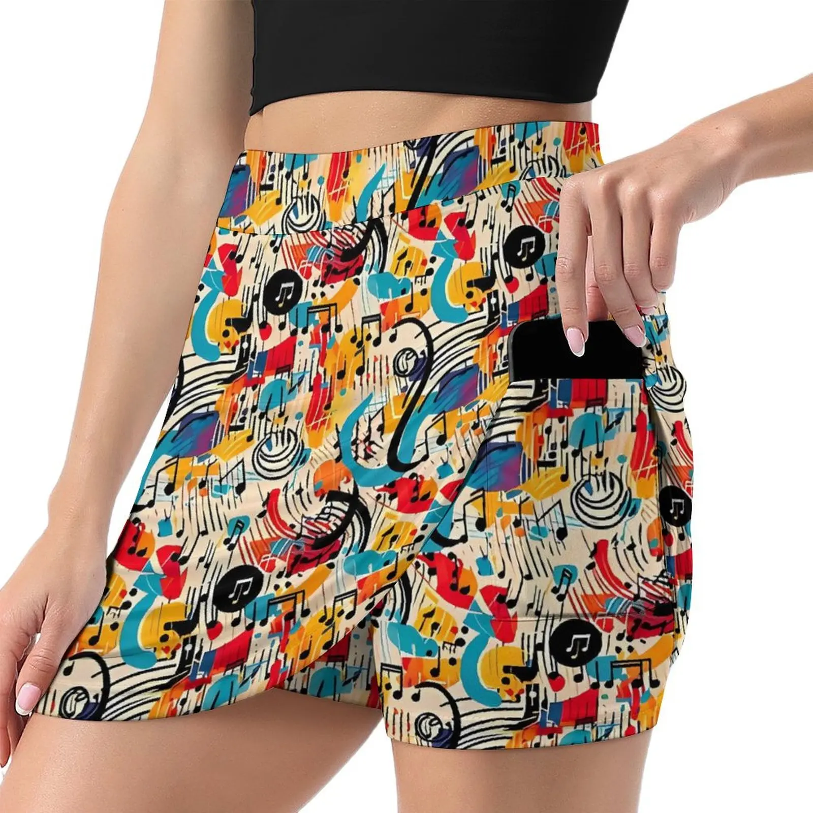 Modern Music Note Skirt Ladies Colorful Print Kawaii Mini Skirts High Waist Design Aesthetic Casual Skirt Big Size