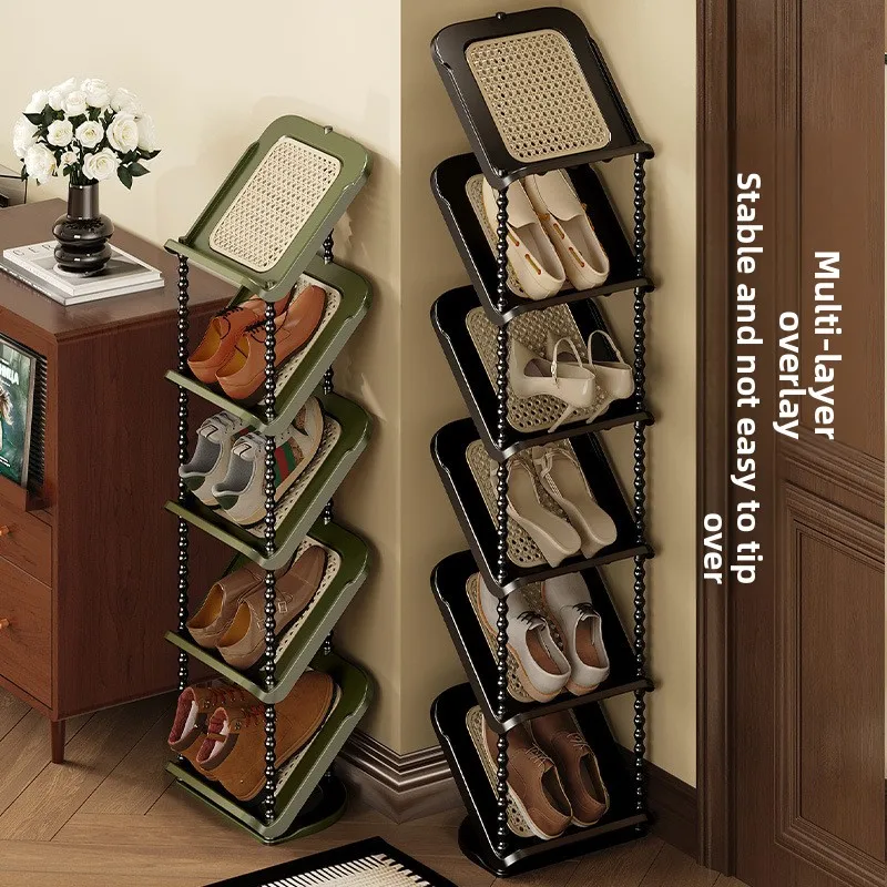 Rattan Woven Simple Shoe Rack for Home Entryway, Multi-layer Shoe Cabinet, Multi-functional Storage