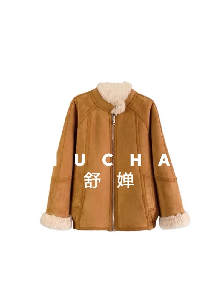 100% ウールコート女性新しいウォームカシミアスタンドアップカラージッパー機関車ジャケットカシミアマットレザージャケット