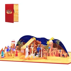 3D Christmas Themed Greeting Card Festival Gifts Postcard Holiday House Scene Card with Envelope Party Supplies