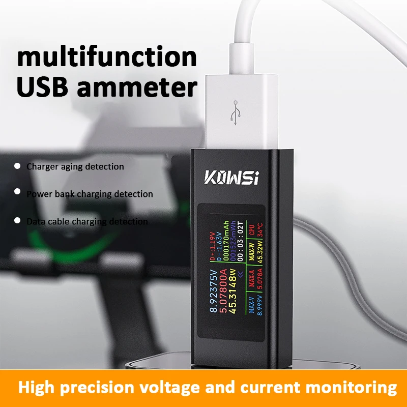 Voltage Meters Current Voltage Capacity Battery Tester USB/Type-C Volt Current Detector Charger Capacity Tester Meter DC 4-30V