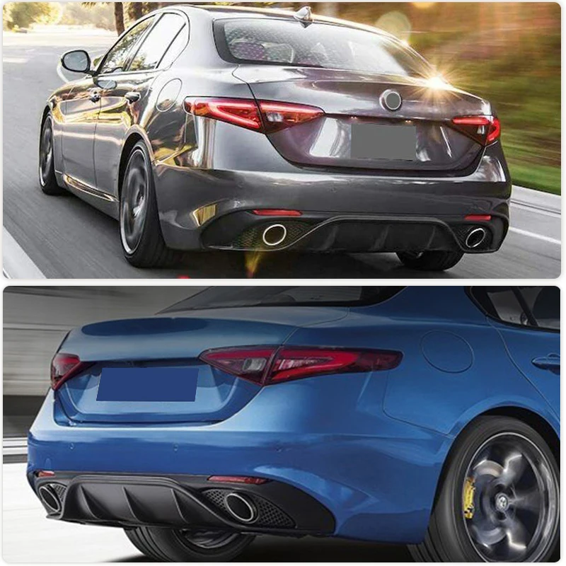 PP Car Rear Bumper Diffuser Lip Spoiler with Exhaust for Alfa Romeo Giulia Sedan 4 Door 2016-2020 Quadrifoglio TI Rear Diffuser