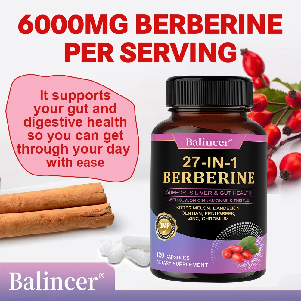 Berberina con cápsula de canela de Ceilán, sistema inmunológico antioxidante, función de salud y gastroentérica, apoya la salud del corazón