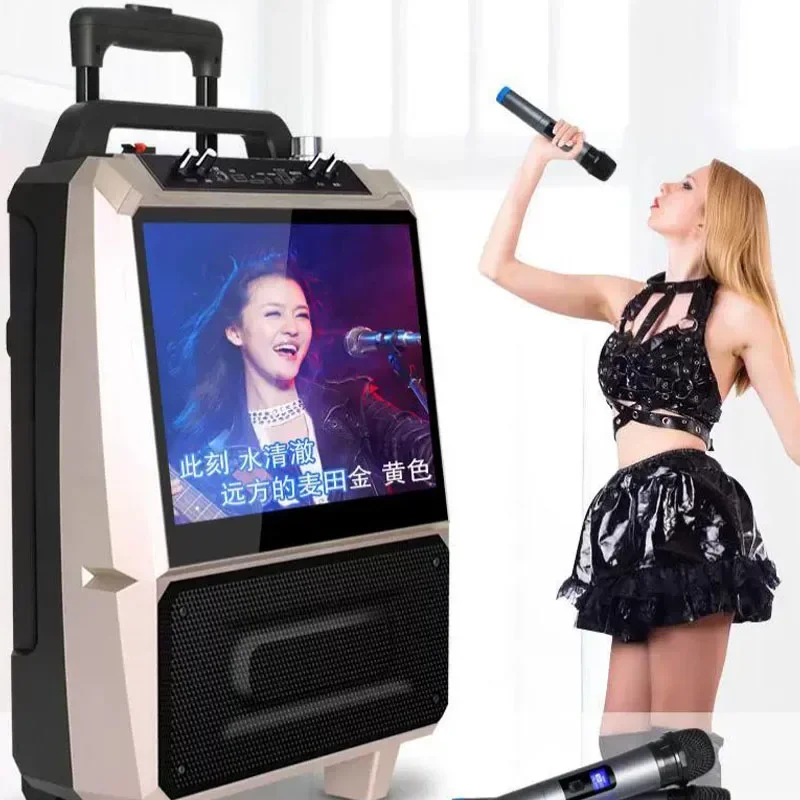Portable Trolley KTV Speaker with Touch Screen, WiFi Wireless Outdoor Video Audio Player, Rechargeable Party Bluetooth Speaker