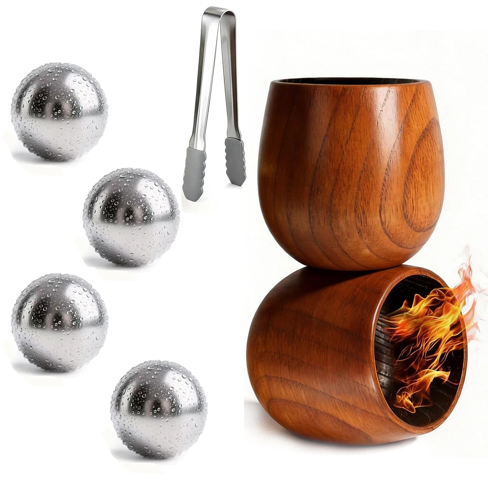 Vasos de Whisky de Madera Quemada, Hechos a Mano con Piedras y Pinzas – Regalos Únicos de Bourbon para Hombres, Papá, Esposo, Regalo Ideal