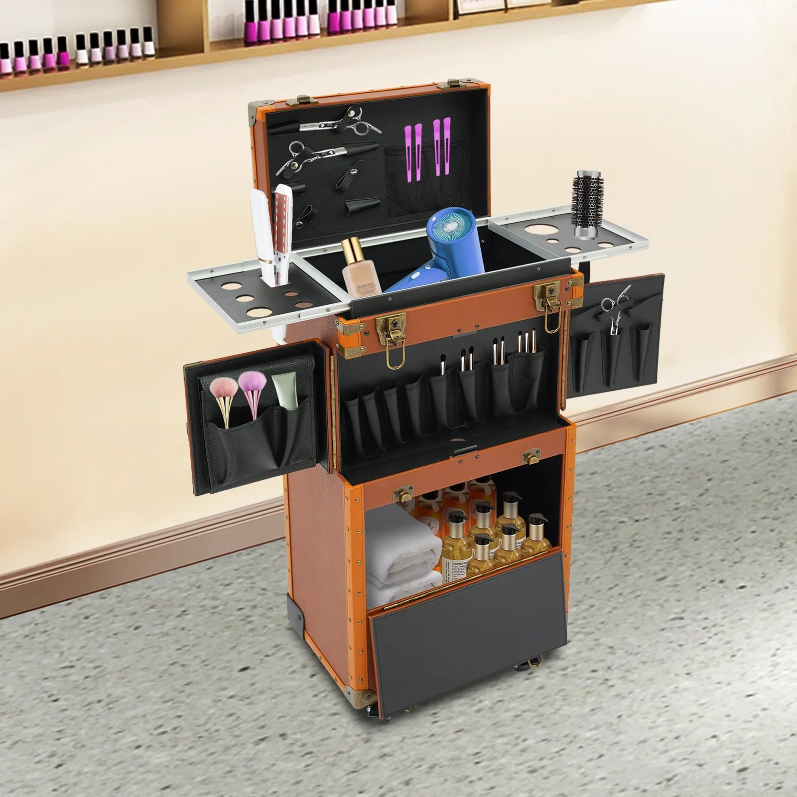 Stylish Coffee-Tone Punk Hairdressing Case – Mobile Password Lock, Durable Tool Organizer for Salon Professionals