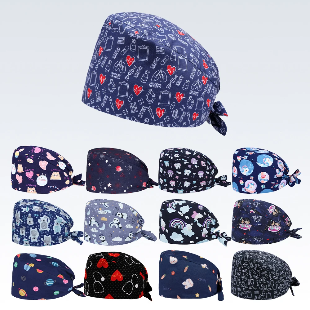 2026 Heart Scrub Man Caps Soft Adjustable Nursing Hats Digital Cotton Home and Work Women's Skullcaps M1205