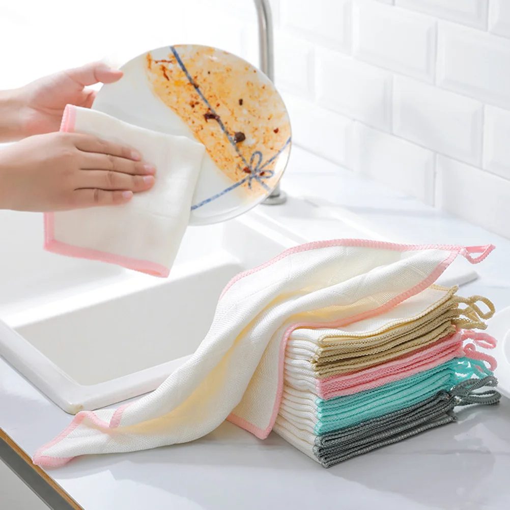 

5pcs Wooden Fiber Dish Cloth Kitchen High Absorbency Washing Rags Mixed Color Absorbent Dish Towels Kitchen