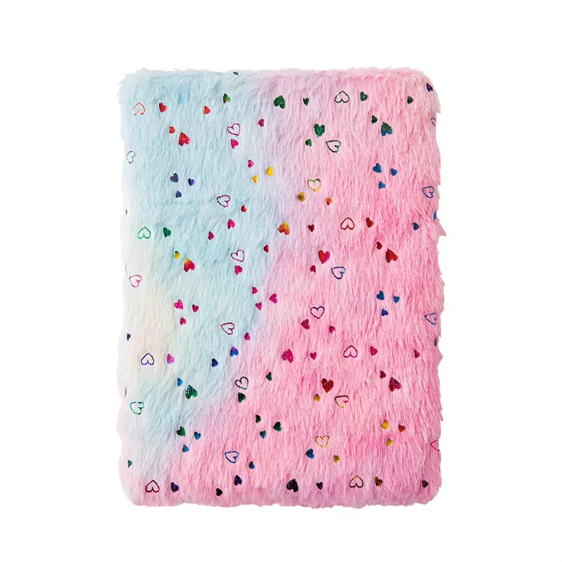 A5 Notebook Cute Plush Fluffy Covered Diary Notepad Gradient Colored Softcover A5 Lined 80 Pages Gift for Kids Birthday School