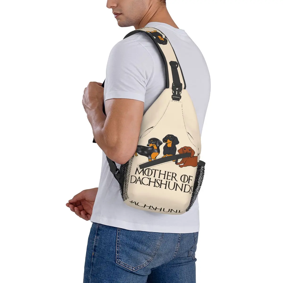 Mother Of Dachshunds Sling Bag Chest Crossbody Shoulder Sling Backpack Travel Daypacks Wiener Sausage Doxie Dog Lover Bookbag