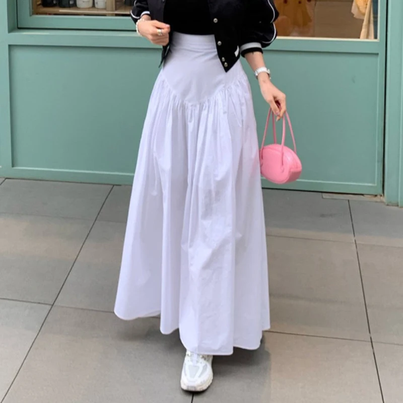 

Retro High Waist Slimming Design Cheered Long Skirt Women's Faionable Versatile Midi Skirt Korean Sle Commute Skirt
