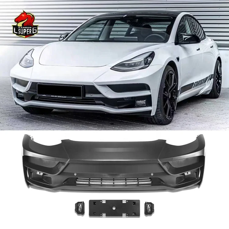 Model 3 ST style bodykit plastic front car bumpers with fog lights For Tesla Model 3 body kit with spoiler