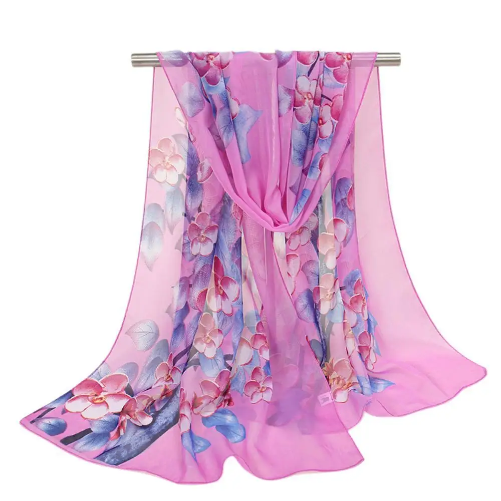 

New Fashion Chiffon Flower Printed Small Silk Scarf Women Shawls And Wraps Female Hijab Stoles Dance Beach Towel